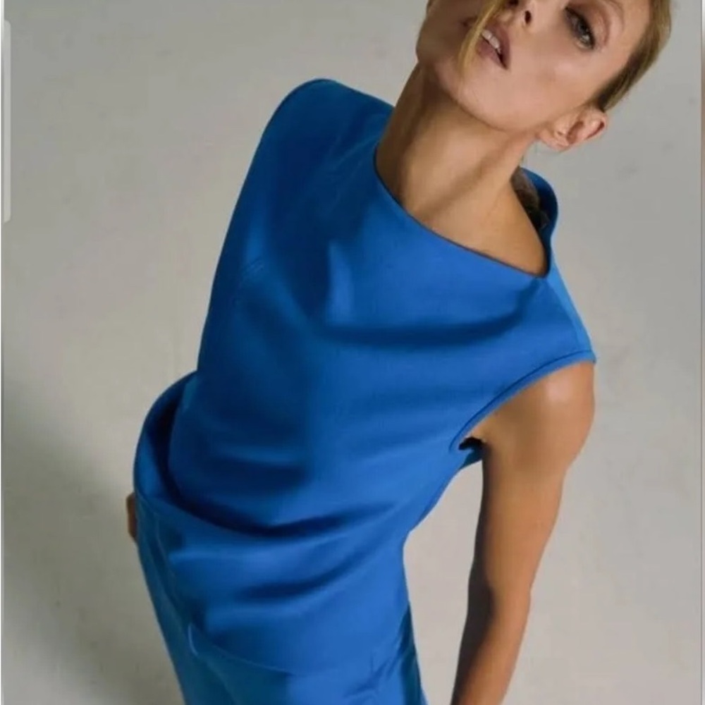 Zara Vibrant Blue Sleeveless Asymmetrical Top S